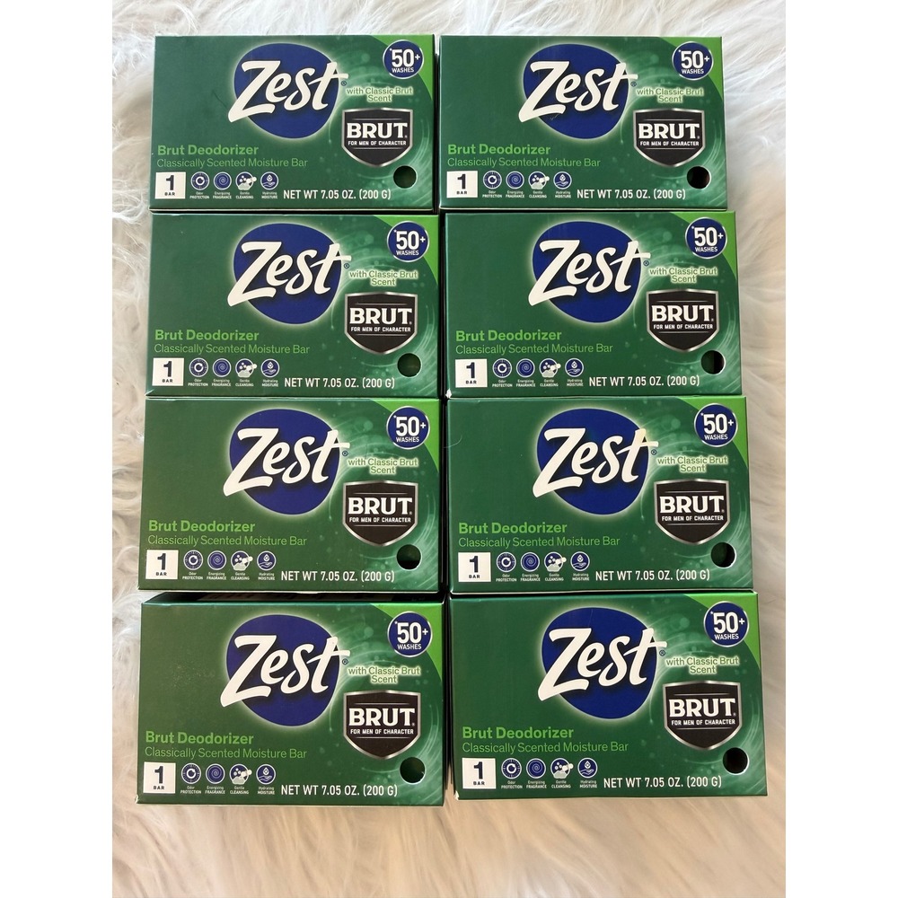 8 Pack Zest Brut Deodorizer Classically Scented Moisture Bar Soap 7.05oz Each